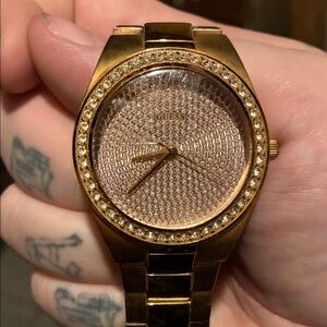 Guess Gold Crystal-Embellished Watch